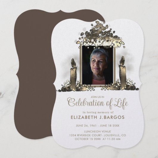 Elegante Kerzen Rahmen Foto Feier des Lebens Einladung (Vorne/Hinten)