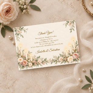 Elegante Kerzenlicht-Rosa-Blumenhochzeit Dankeskarte