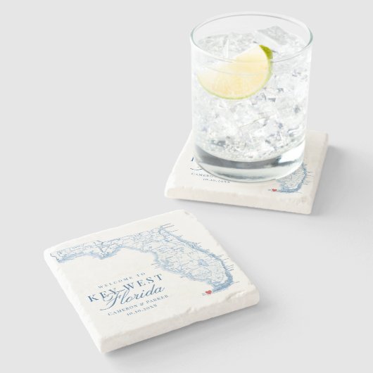 Elegante Key West Florida Gastgeschenk Hochzeit Steinuntersetzer (Seitenansicht)