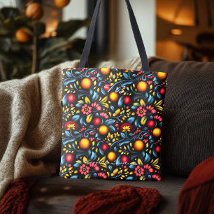 Elegante Khokhloma-inspirierte Blumen-Tasche Tasche