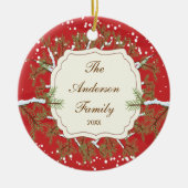 Elegante Kiefer Branche datiertes Keramik Ornament (Vorne)