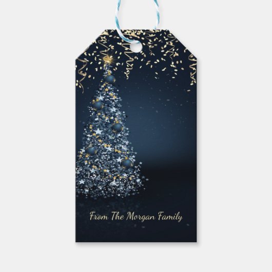 Elegante Kiefer, Konfetti Blau Geschenkanhänger (Vorderseite)