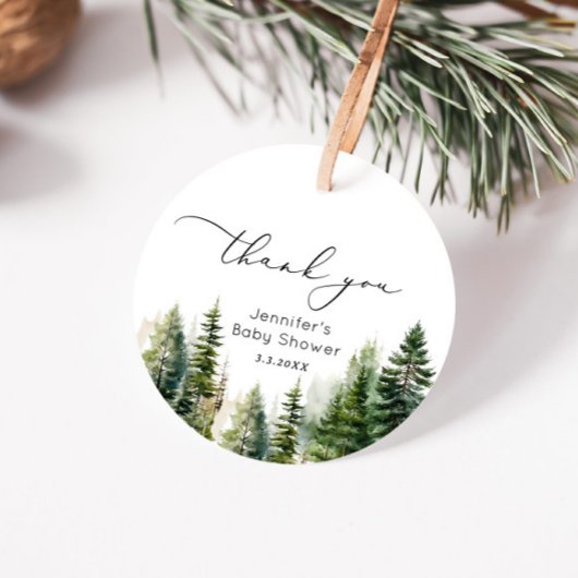 Elegante Kiefernbäume Kinderdusche Danke Geschenkanhänger