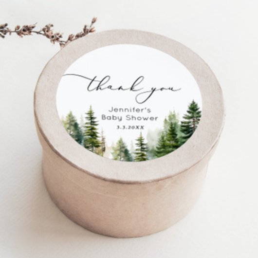 Elegante Kiefernbäume Kinderdusche Danke Runder Aufkleber