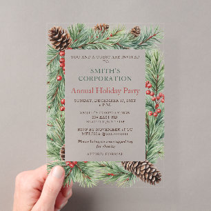 Elegante Kiefernbeeren Firmen-Weihnachtsfeier Acryleinladungen