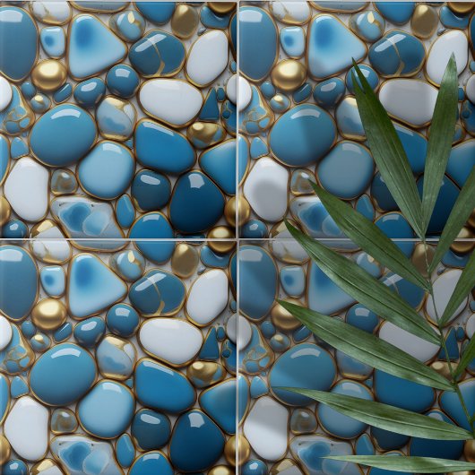 Elegante Kieselsteine mit blauen weißen und golden Fliese
