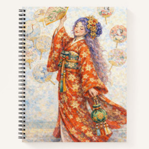Elegante Kimono-Frau mit Fächer Notizblock