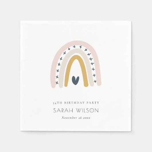 ELEGANTE KINDER BLAUE BLUSH RAINBOW HERZ GEBURTSTA SERVIETTE (Vorderseite)