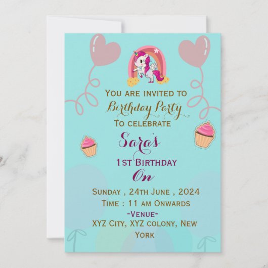 Elegante Kinder-Geburtstagsparty Einladungen (Vorderseite)