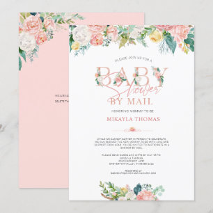Elegante Kinderdusche per Mail Rose Gold Pink Blüt Einladung