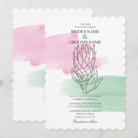 Elegante King Protea Einladung (Vorne/Hinten)
