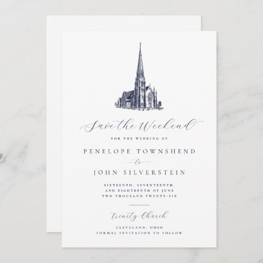 Elegante Kirche Rette die Hochzeit am Wochenende Save The Date (Vorne/Hinten)