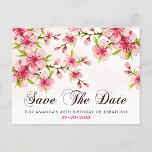 Elegante Kirschblüten 40. Geburtstag Save The Date Postkarte