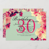 Elegante Kirschblüten auf rustikalem Aquamarinen Einladung (Vorne/Hinten)