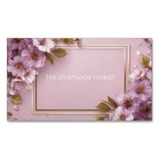 Elegante Kirschblüten Flieder Gold Rahmen Staubige Magnetische Visitenkarte