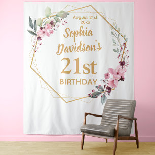 Elegante Kirschblüten-Geburtstagsdekoration zum 21 Wandteppich