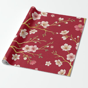 Elegante Kirschblüten-Gold-Zweig Geschenkpapier