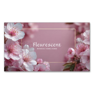 Elegante Kirschblüten-Rosa Goldrahmen Flora Magnetische Visitenkarte