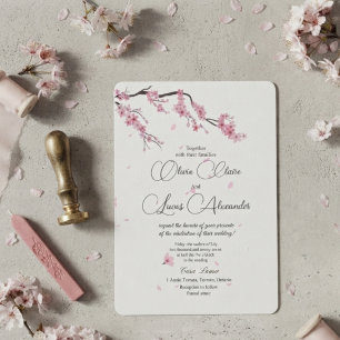 Elegante Kirschblüten-Rosa-Wasserfarben-Hochzeit  Einladung
