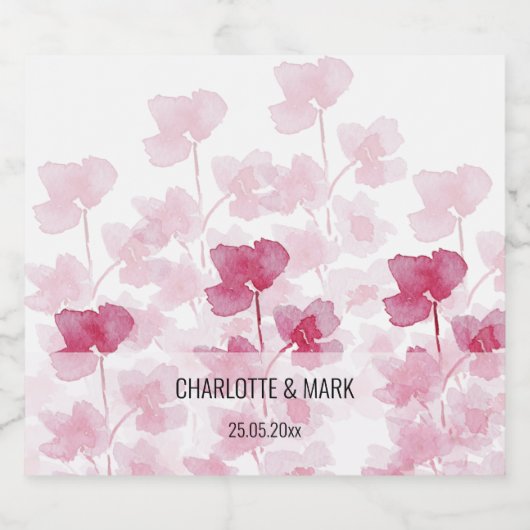 Elegante Kirschblüten Wasserfarben Handgemalt Schaumweinetikett (Einzelnes Label)