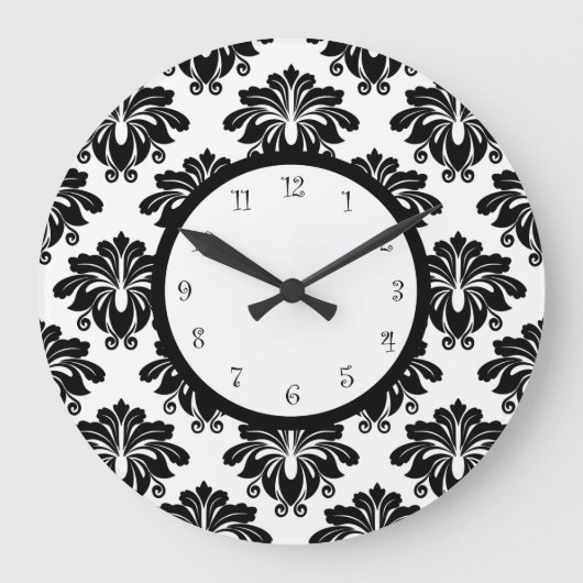 Elegante Kitchen Damask Wanddekor Große Wanduhr (Vorderseite)