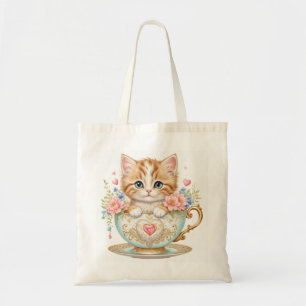 Elegante Kitten in Teacup - Blumendesign - Tragetasche