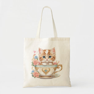 Elegante Kitten in Teacup - Blumendesign - Tragetasche
