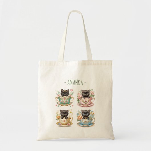 Elegante Kittens in Teacup - Tasche mit Name (Vorne)