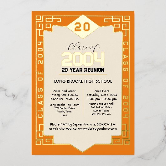 Elegante Klasse 2004 20 Jahre High School Wiederse Folieneinladung (Vorderseite)