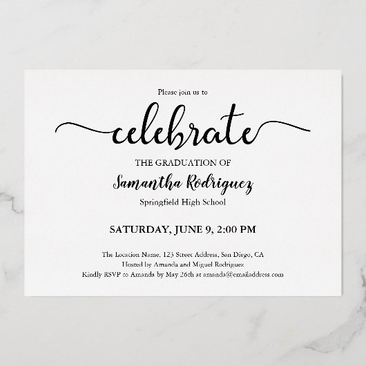 Elegante Klasse 2025 Foto Graduation Party Gold Folieneinladung (Rückseite)