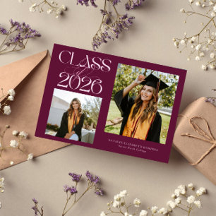 Elegante Klasse 2026 Typografie Grad Cranberry Ankündigung