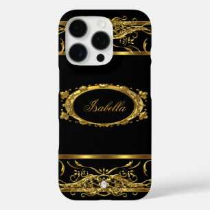 Elegante klassige Gold-Schwarz-Namen Diamant-Schmu iPhone 16 Pro Hülle