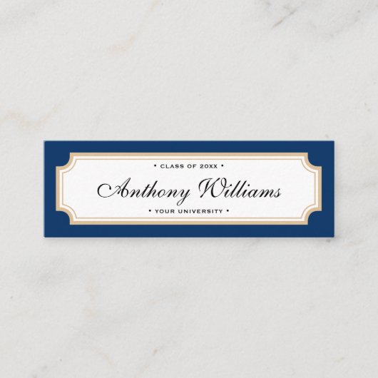 Elegante Klassik Blau und Gold Abschluss Telefonnummerkarte (Vorderseite)