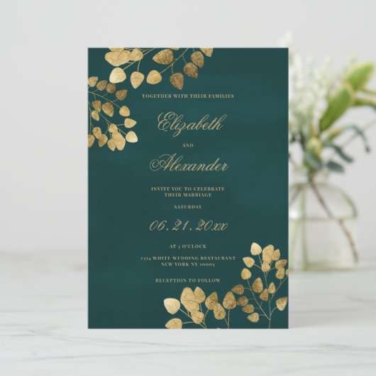 Elegante Klassik Dunkelgrün Eukalyptus Hochzeit Einladung (Stehend Vorderseite)