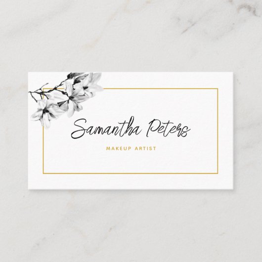 Elegante Klassik Flora Schwarz-weiß Magnolia Visitenkarte (Vorderseite)