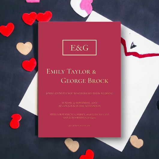 Elegante Klassik Gold Script Magenta Moderne Hochz Folieneinladung