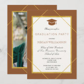 Elegante Klassik-Skript Gold-Frame-Graduierungspar Einladung (Vorne/Hinten)