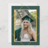 Elegante Klassik-Skript Gold grüne Graduierungspar Einladung (Rückseite)