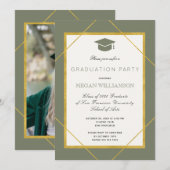 Elegante Klassik-Skript Gold-Salbei-Party Einladung (Vorne/Hinten)