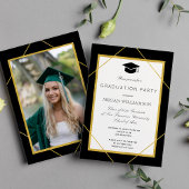 Elegante Klassik-Skript Gold schwarze Graduierungs Einladung