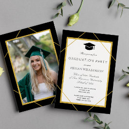 Elegante Klassik-Skript Gold schwarze Graduierungs Einladung