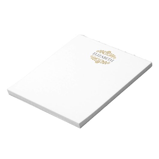 Elegante Klassisch Moderne Monogramm Schwarz Gold Notizblock (Rotiert)