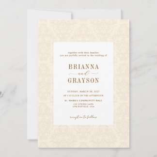 Elegante klassische beige Schrift Vintage-Hochzeit Einladung