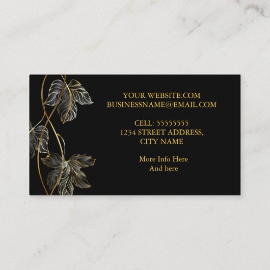 Elegante klassische Black Gold Blätter Visitenkarte (Rückseite)
