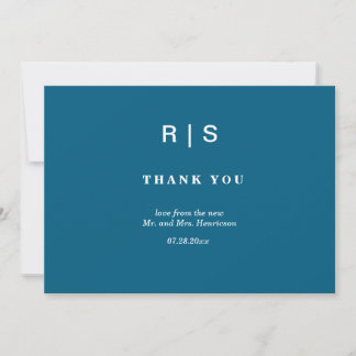 Elegante klassische blaue Monogramm-Dankeskkarte Dankeskarte