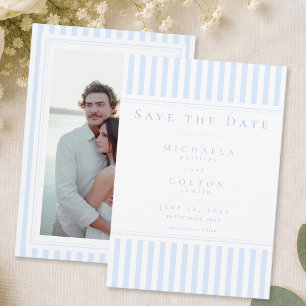 Elegante klassische blaue Streifen-Foto-Hochzeit Save The Date