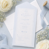 Elegante klassische blaue Streifen-Monogramm-Hochz