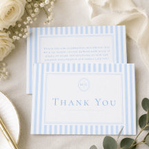 Elegante klassische blaue Streifen-Monogramm-Hochz