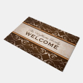 Elegante klassische blühen Brown-Beige-Monogramm Fußmatte (Schrägansicht)