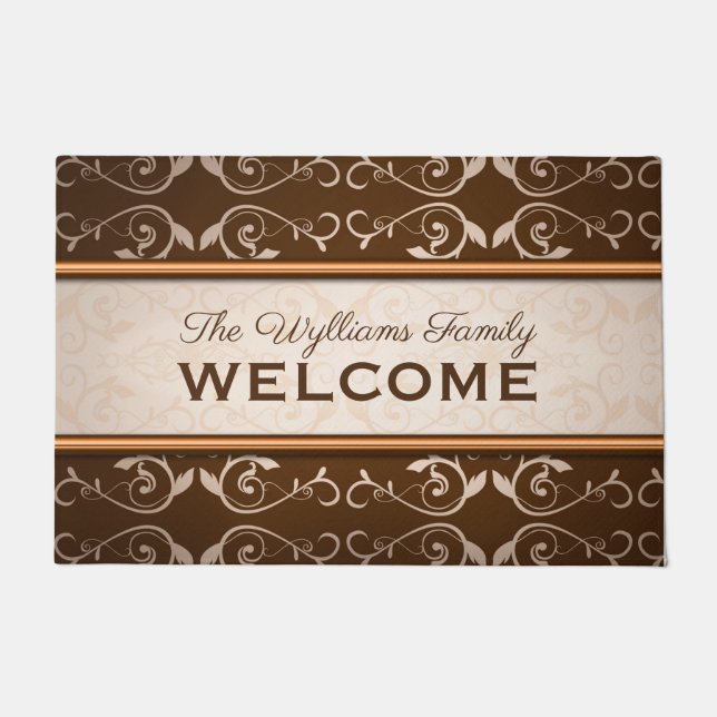 Elegante klassische blühen Brown-Beige-Monogramm Fußmatte (Vorderseite)